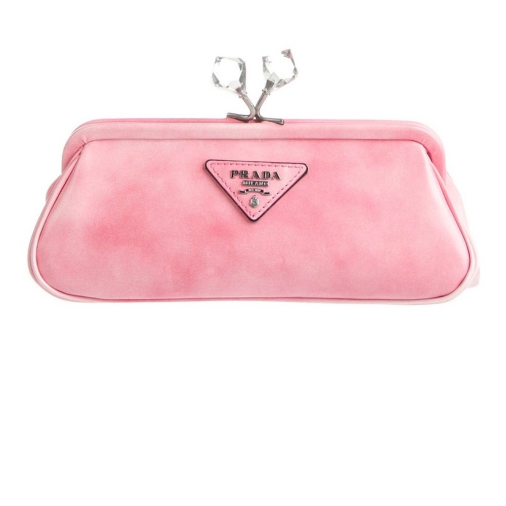 Prada Pink Satin Crystal Kiss-Lock Clutch